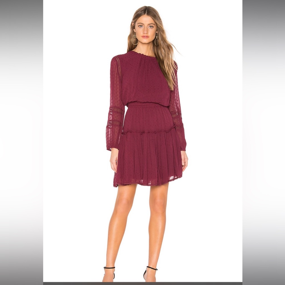 MISA Los Angeles Alin Dress in Burgundy Swiss Dot M